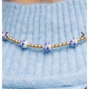 Blue Floral & Gold 14k gold filled beaded Necklace